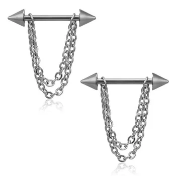 YICAI 1pcs Double Chain Cone Chest Jewlery For Women Barbell Tassel 316 Stainless Steel Nipple Piercings Jewelry