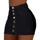 Jean Skirt New Fashion Button Short Bodycon Summer Bandage Jean Women's Denim Midi Pencil Skirt