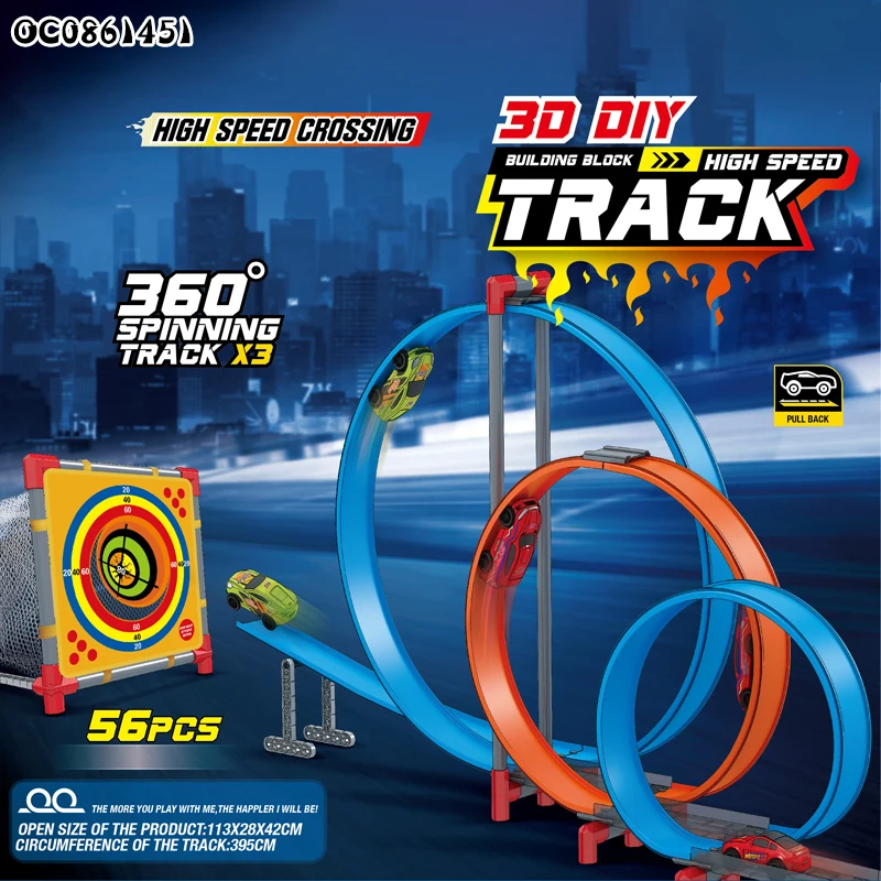360 degree high speed construction race tracks toys for little kids boys with pullback car