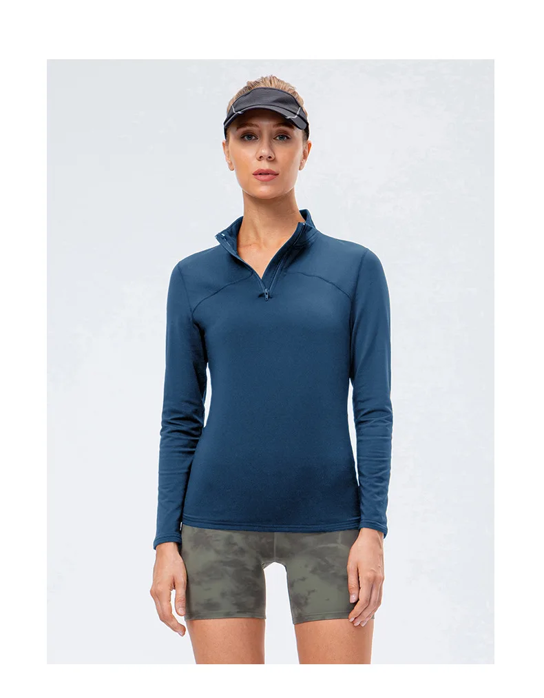 product womens winter a135 sexy zipper gym fitness shirt long sleeve yoga top solid quick dry breathable sports top-5