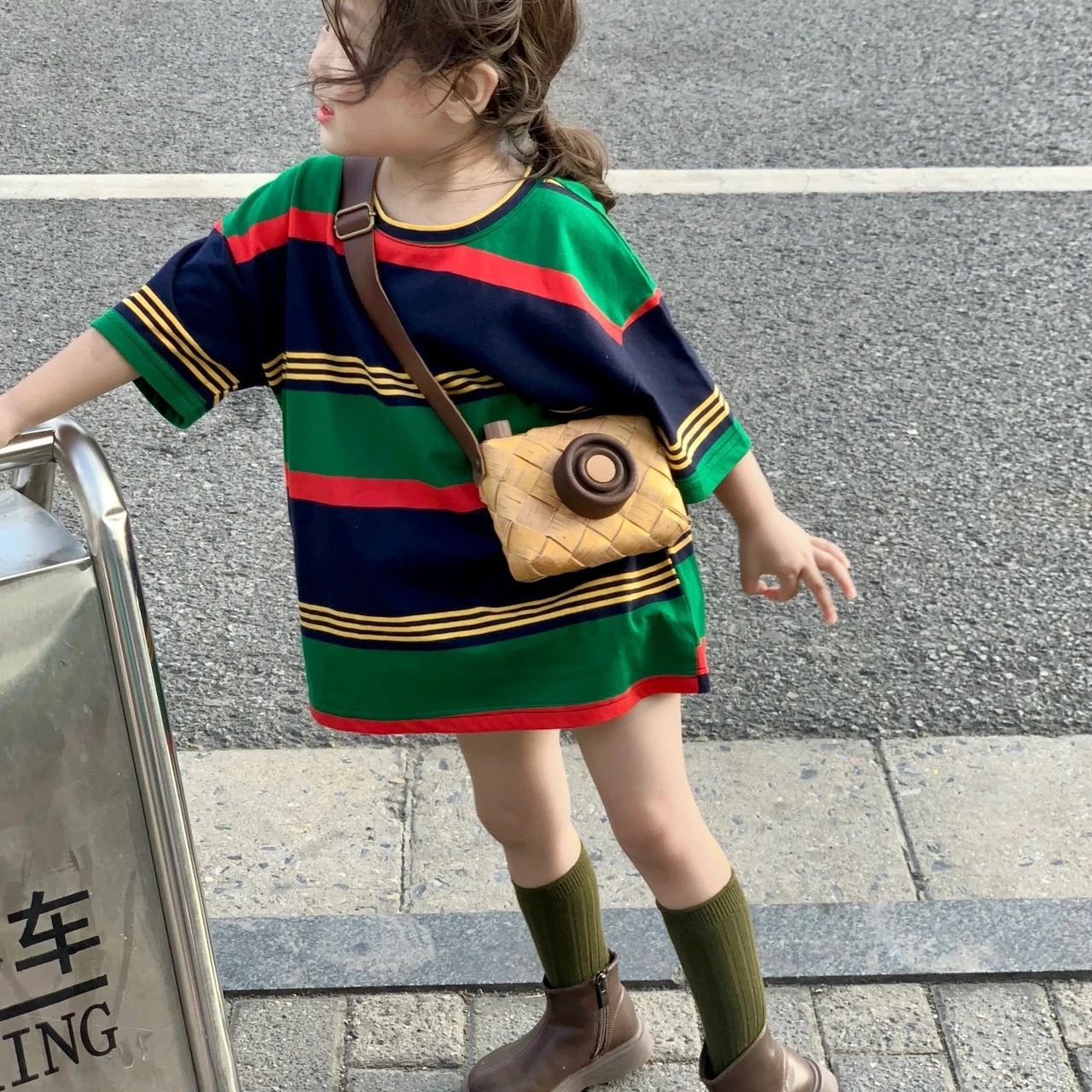 2023 girls kids Children's summer striped short cotton short-design dress