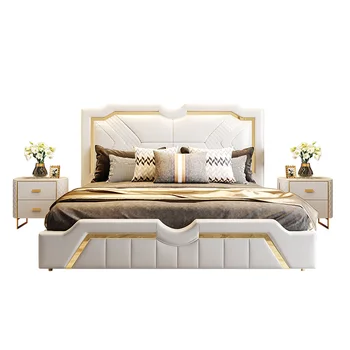 European Double Bedroom Furniture Luxury Design Leather Modern King size Bed