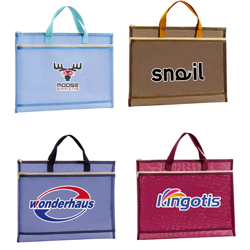 Custom Logo File Storage Bags A3 Size Transparent Mesh Zipper Bag Double-layer Portable Business Office Supplies Stationery