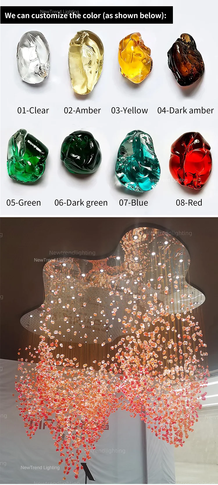CPL-261 Modern Hotel Lobby Villa Decoration Bespoke Fixtures Chandelier Custom Large Project LED Glass Hanging Light details