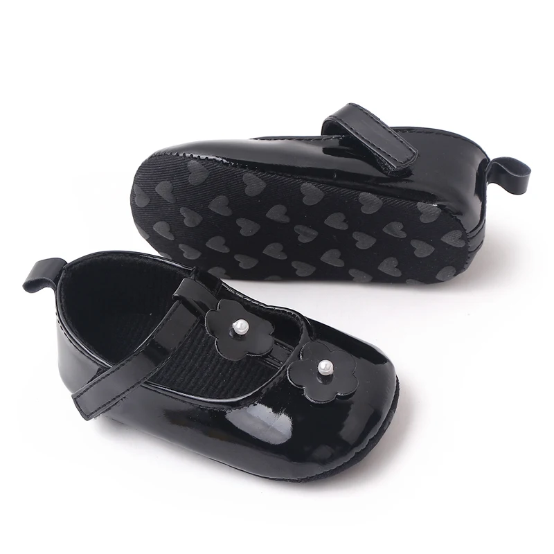 Soft Soled Princess Small Leather Shoes for Baby Girls with Flowers in Solid Color Leather manufacture