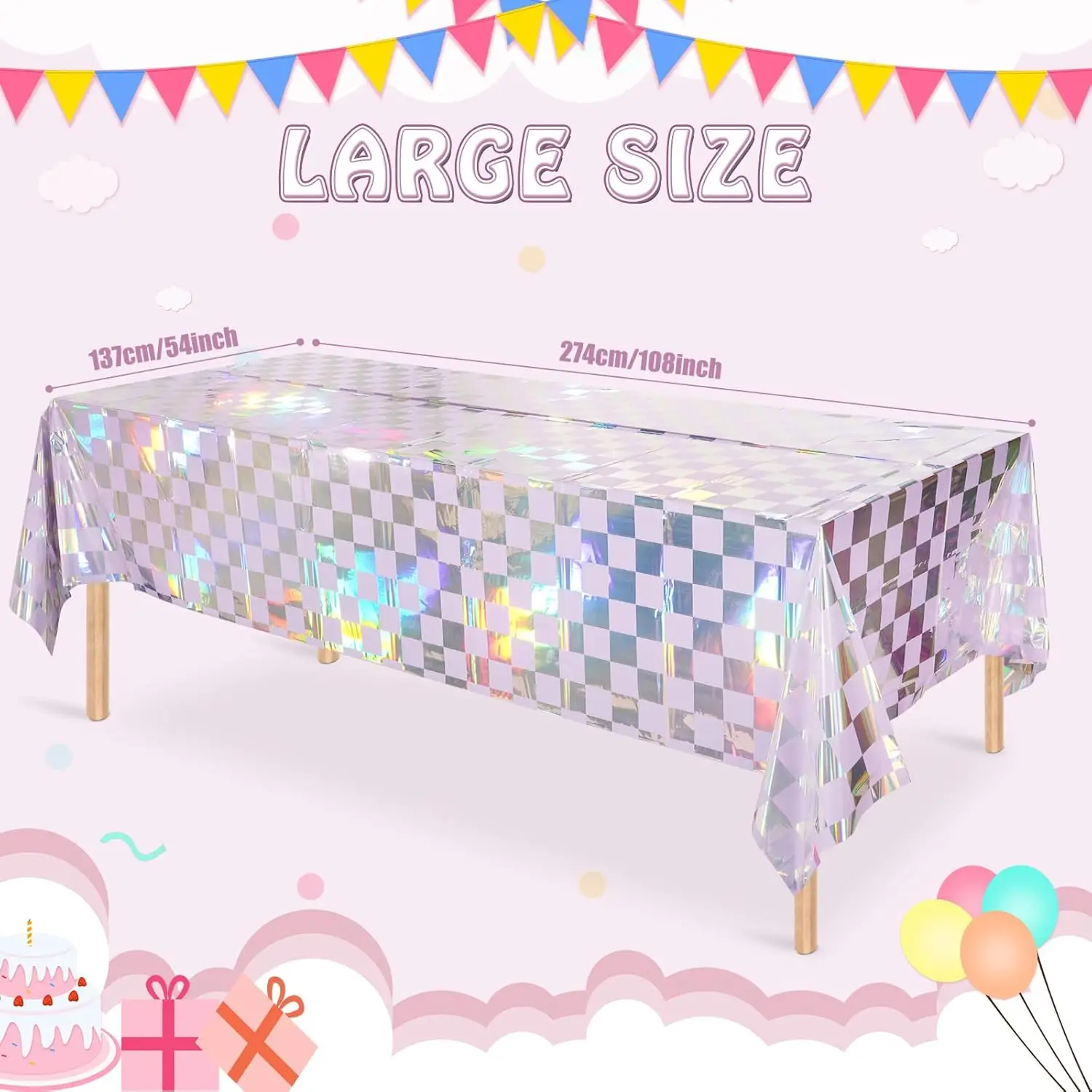 Waterproof Luxury Dinner Custom Rectangular Pvc Plastic Print Racing Flag Laser Pink Disposable Table Tablecloth For Party