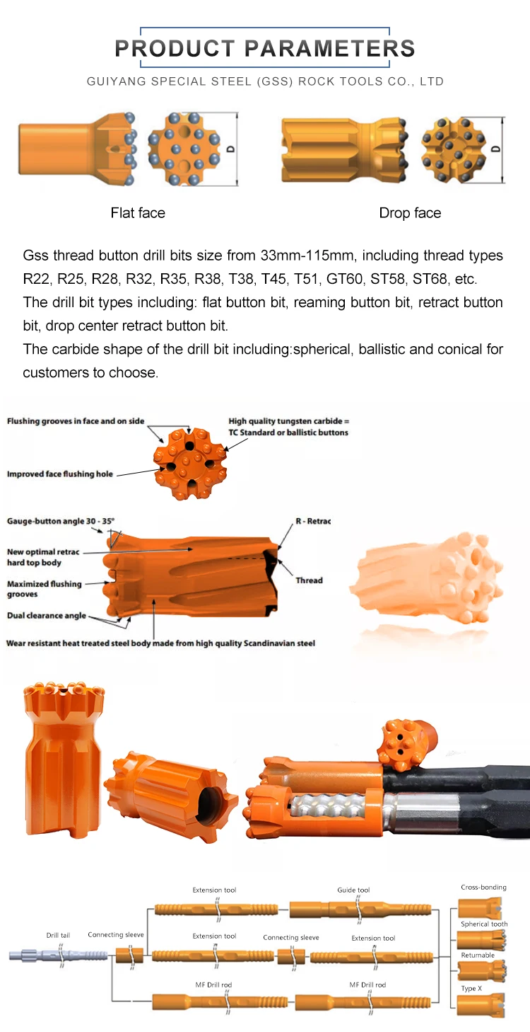 Bench Drilling T38 T45 T51 Gt60 Retract Thread Drill Rock Bit For Hard