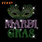 Beads Rhinestone Happy Mardi Gras Beads Cute Sexy Rhinestone Iron On Transfer Hotfix Bling