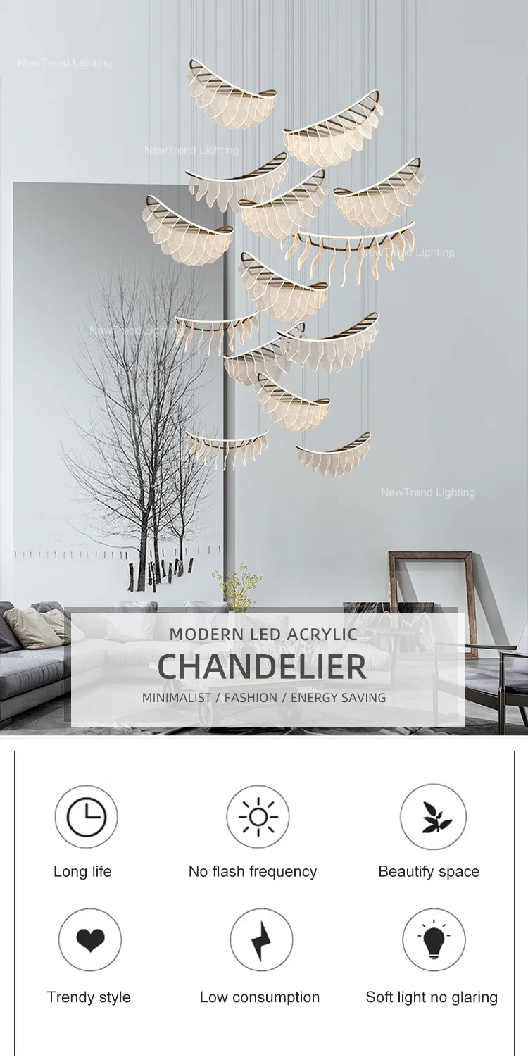 CPL-306 Modern Design Indoor Decoration Villa Hotel Mall Acrylic LED Hanging hotel lobby Chandelier supplier