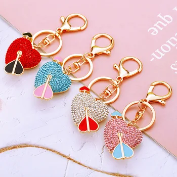 Wholesale Heart Shape Crystal Rhinestones Love Key Ring Gold Plated Heart Metal Keychain Valentine gift