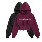 Pullover Hoodies Pullover OEM Manufacturer Custom Printing Logo Cropped Hoody Women Waistline Pullover Crop Hoodies