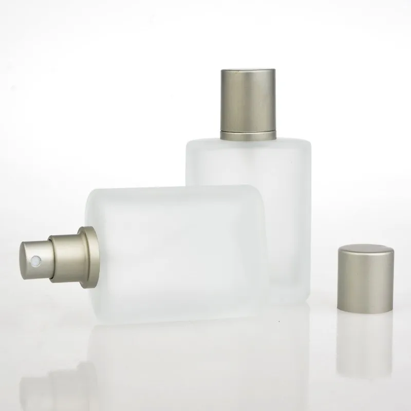 product in stock 30ml 50ml square frosted transparent perfume bottle frosted glass divided bottle spray electrochemical aluminum cap-36