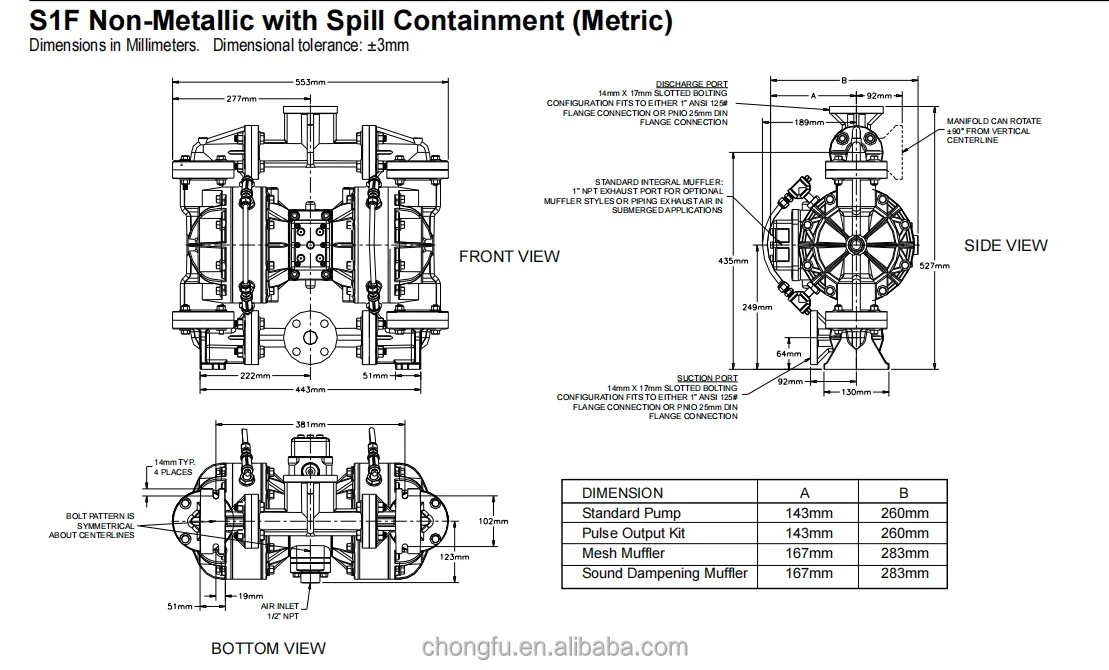 Sandpiper pump օդաճնշական դիֆրագմ PTFE դիաֆրագմով 1'' լրիվ հոսքով դիաֆրագմային պոմպի գործարան