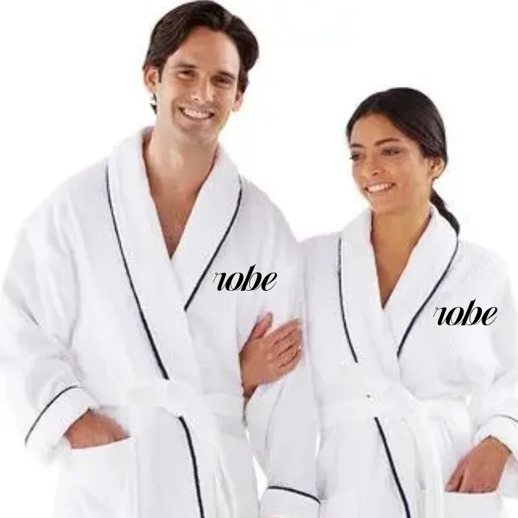 Custom hotel bathrobe 100% cotton terry bathrobe with piping