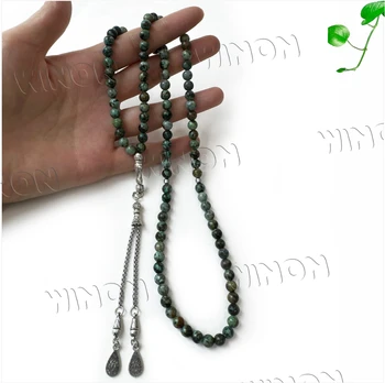 Natural Stone 6mm 99 Beads Muslim Tasbih Silver Tassel Muslim Rosary Prayer Beads Islamic Jewelry Accessory stone beads