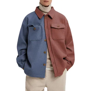 J&H 2022 new design korean fashion two tone men's woolen coat with pockets casual fall winter jackets plus size