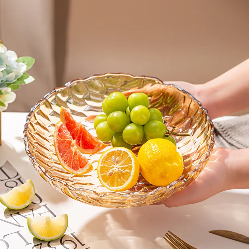 Wholesale Customized Glass Fruit Charger Plates Glass Beaded amber bowl Glass  thickened fruit plate wholesale for home use
