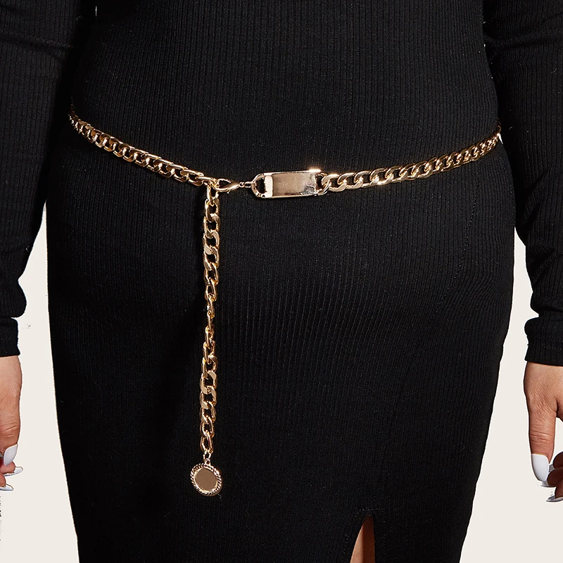 Cinturón de cintura de metal para mujer Espejo ancho Oro Dorado Plata Plateado Cadena llena Cadenas de pretina 