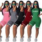 Womens 2 PC Sets Cotton Summer Solid Color Casual Short Sleeve Top With Short Bottom Sets Logo Custom Sportswear RS00348