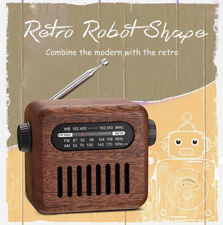 Radio Wave Build-In Battery Box Am Fm vintage mini Radio BT Speaker with USB