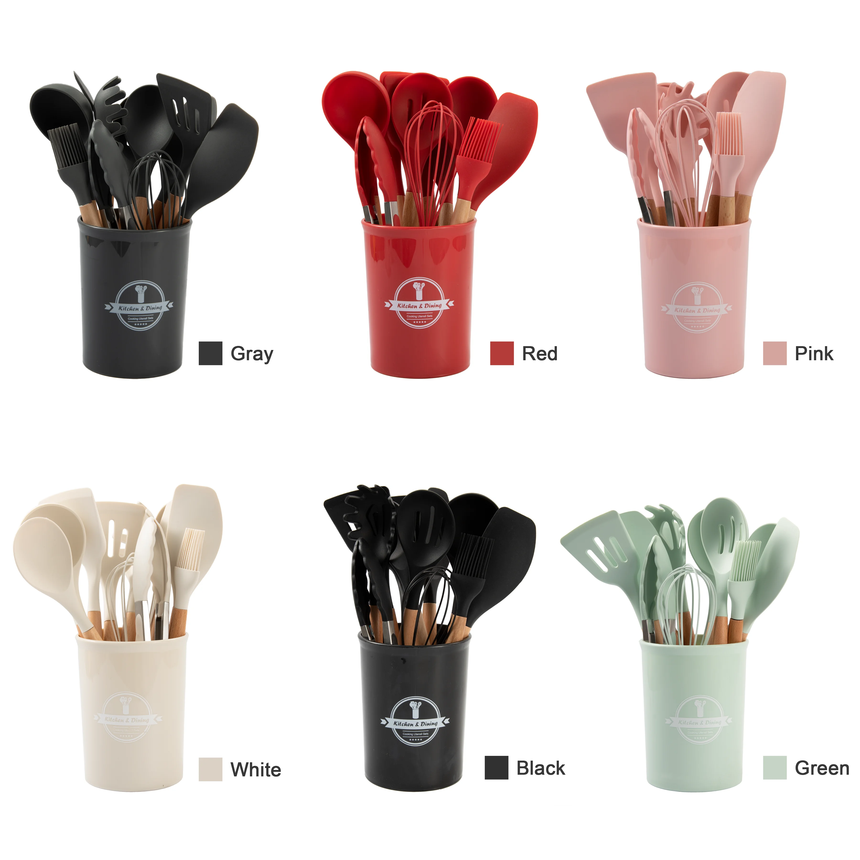 Wood Utensil Set 12 Pcs set silicone kitchenware accessories cooking tools set spatula stirring kitchen utensils Wooden Handle