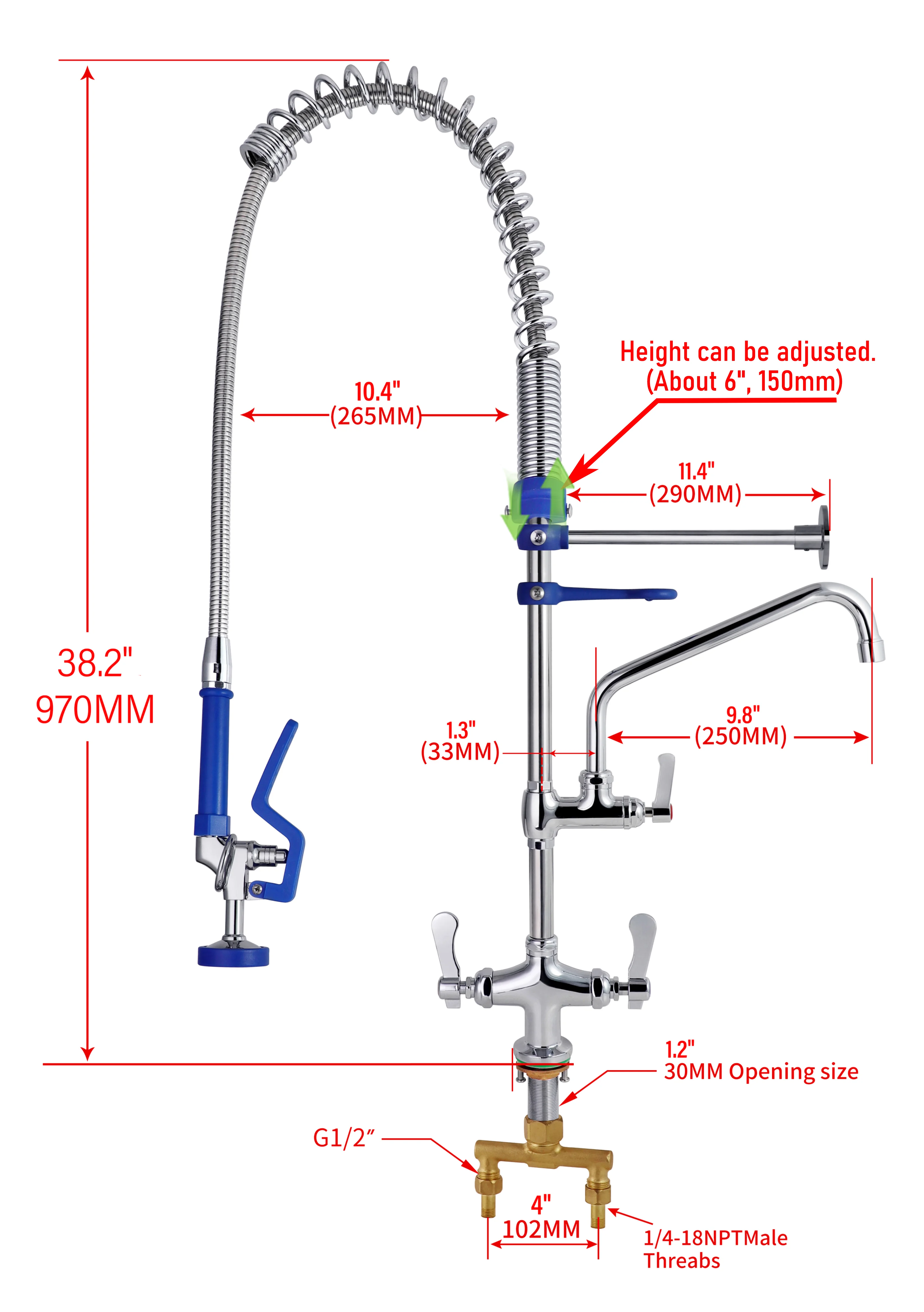 High Quality Commercial Kitchen Faucet Sprayer European 1403Gram Brass 304 Stainless Steel Wall Mounted Pre Rinse Flexibility factory