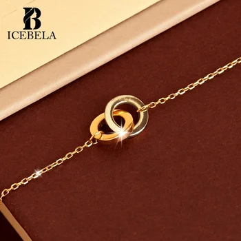 925 Sterling Silver Fine Jewelry Korean Minimalist Two-Tone Connection Necklace Rings Crossed Pendant Necklaces for Women