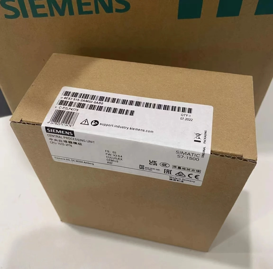 Siemens 1500 PLC Siemens CPU 1515 - 2 PN  6ES7515 - 2AM02 - 0AB0 CPU PLC Siemens  Original