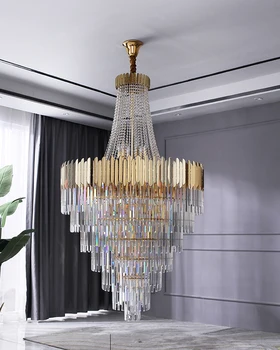 Professional Elegent Crystal High Ceilings Rectangle Crystal Chandelier With High Click