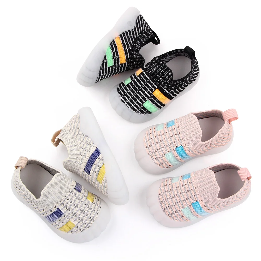 Mesh Breathable Rubber Sole Non-slip Children's Flying Woven Kids Casual Toddler Shoes details