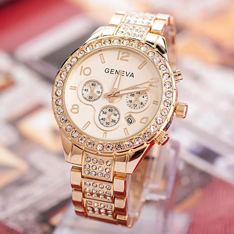 geneva diamond quartz watch