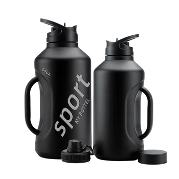 Double Wall 2l Water Bottle Wide Mouth Vacuum Insulated sport Flask stainless  Steel water bottle  with  sleeve and Handle