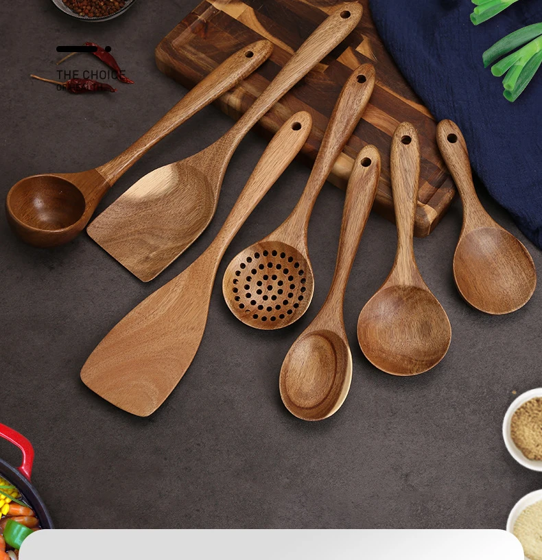 Wooden Spoons for Cooking Nonstick Wood Kitchen Utensil Cooking Spoons Natural Wood Kitchen Utensils Set Of 7 PCS