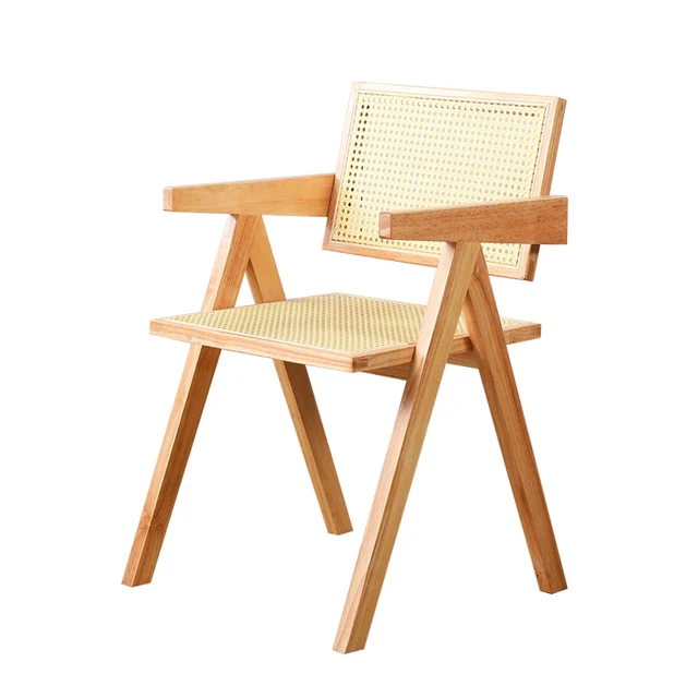 Natural Beech Wood Dining Chair with Cane Back New Style Rattan Chair for Cafe and Restaurant