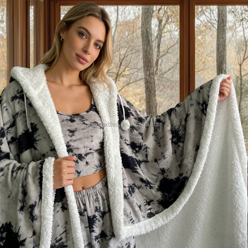 Super Soft Cozy Quilted Plush Flannel Fleece Sherpa Eco-Friendly Wearable Throw Hoodie Hooded Blanket Character Angel Wrap
