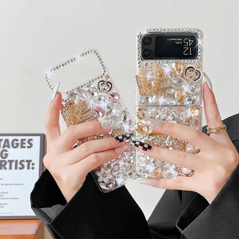 Luxury Bling Glitter Diamond Crystal Phone Case For Samsung Galaxy Z Flip 5 4 3 Rhinestone Covers For Samsung Galaxy Z Fold 4 3