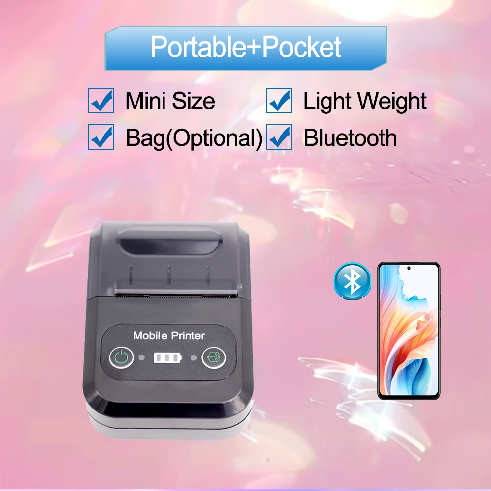 AIXW Android IOS 58mm Bluetooth Receipt Printer Connection with Battery 2 inch Mini Size Thermal Receipt Printer for Taxi Bill