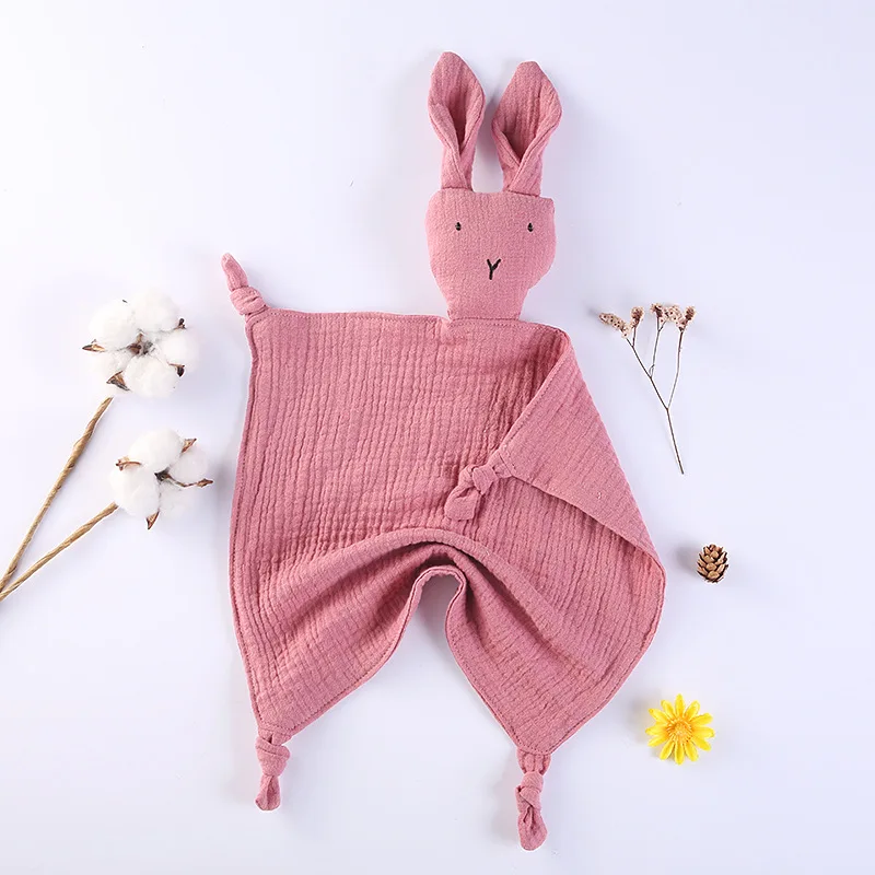 Cute Baby Lovey Blanket Bunny Security Blanket Organic Muslin Rabbit Knotted Baby Comforter