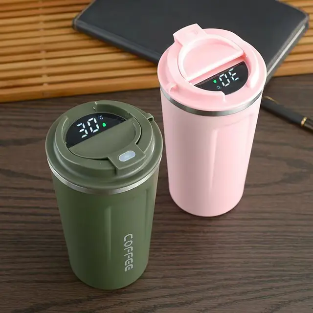 Smart Coffee Mugs Insulated Cups with Flip Leakproof Lid Double Wall Vacuum Stainless Steel Tumbler Mug with Temperature