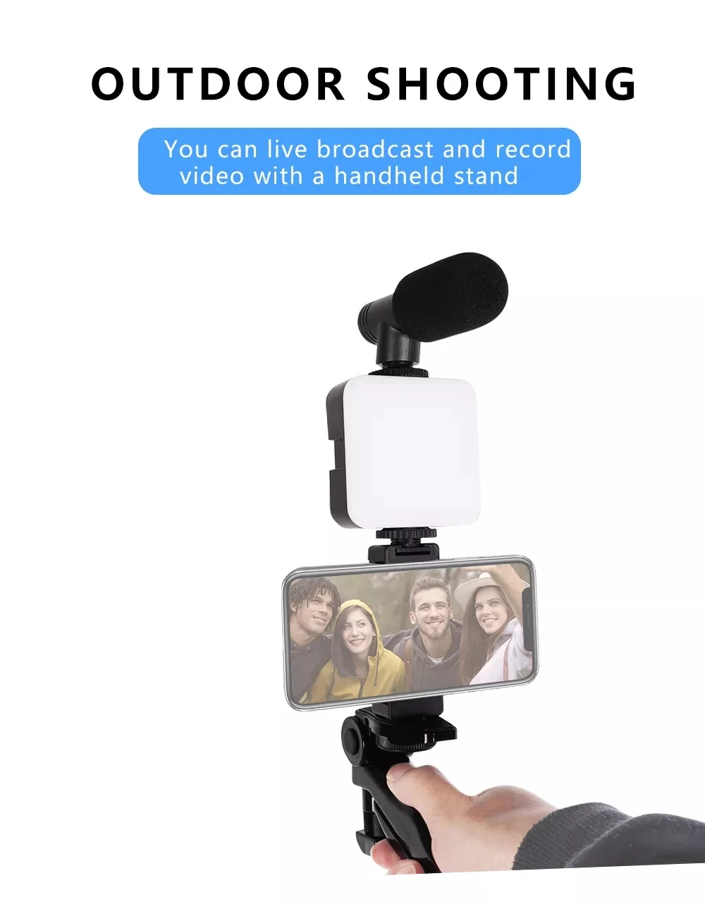 Kit de vídeo para teléfono inteligente, soporte de micrófono para iluminación de fotografía, trípode LED para selfi, mango de grabación, estabilizador portátil