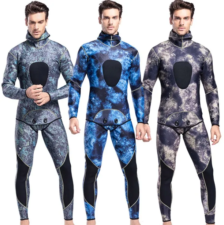 Men Camouflage Wetsuit Two-piece Scuba Diving Snorkel Suit Surf Swimwear L 