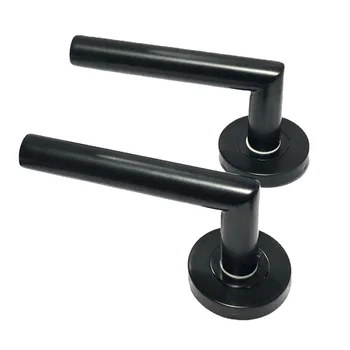 Stainless steel round rosette decorative indoor black color lever interior bedroom bathroom living room door handle lock set for