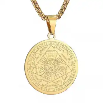 European and American popular titanium steel Solomon magic amulet pendant fashion stainless steel seven angel guardian necklace