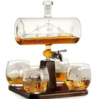 Gift Set Antique Ship Goblet Preserving Gift Jug Luxury Creative Decanter 4 World Map Wine Glass Set