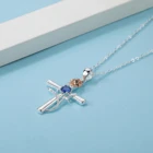Necklace Loftily New Design Trendy Copper Plated Silver Month Cross Birthday Stone Necklace
