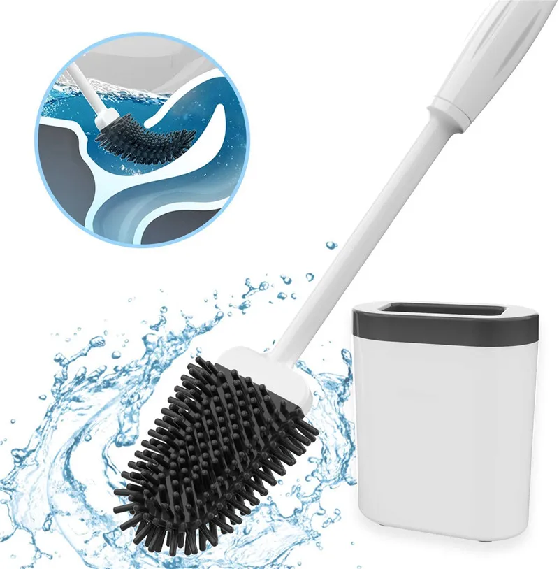 Silicone Toilet Brush with Holder for Bathroom,Deep-Cleaning Toilet Bowl Brush 