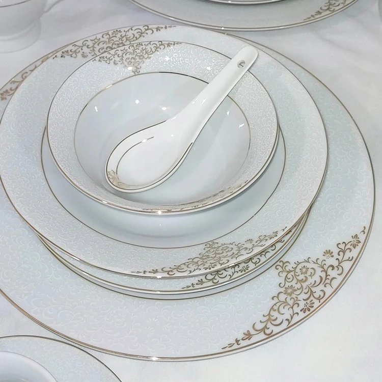 Pcs Pcs Gold Rim White Custom Printed Dinnerware Sets Luxury