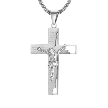 Silver Golden Black Stainless Steel Jesus Christ Crucifix Cross Lord's Prayer Pendant Necklace for Men and Women