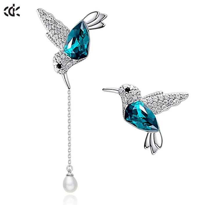 CDE YE1307 Fine Jewelry 925 Sterling Silver Gemstone Luxury Bird Earrings Unique Custom Asymmetrical Animal Earings For Women