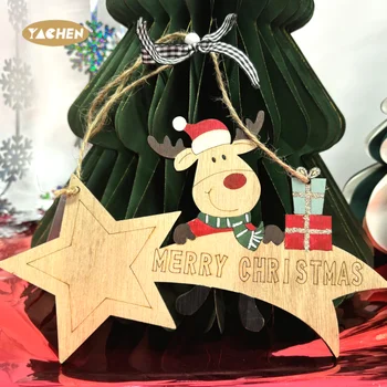 Yachen Funny Christmas Wooden Fawn Pendant Meteor Shaped Ornament Hanging Pendants Festival Creative Christmas Decorations